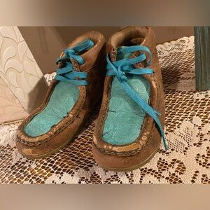 Blazin Roxy Brown and Teal Moccasin Boots Size 2